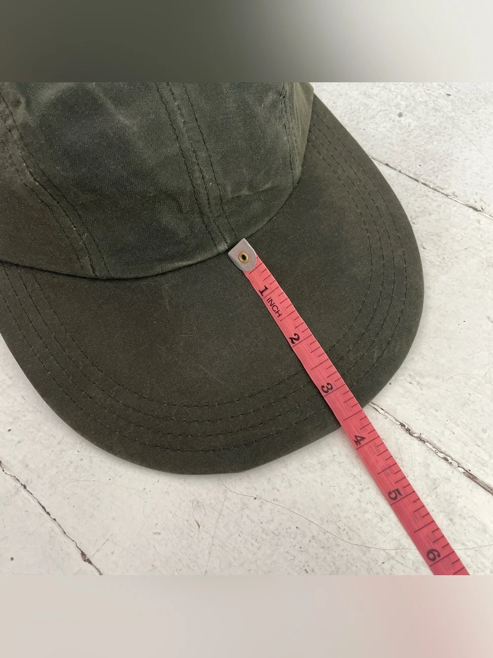 Vintage dark green waxed cotton Eddie Bauer fishing long brim hat.